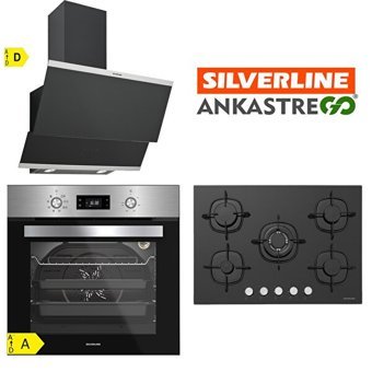 Silverline BO6504X01-CS5365B01-3420 Classy 60 Dijital Doğalgazlı Cam-Metal Set Üstü Davlumbaz 3'lü Ankastre Set Siyah