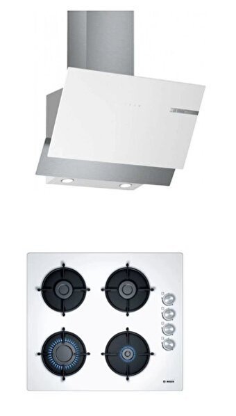 Bosch POP6C2O10O-DWK65AD20R Doğalgazlı Cam Davlumbazlı Fırın 2'li Ankastre Set Beyaz