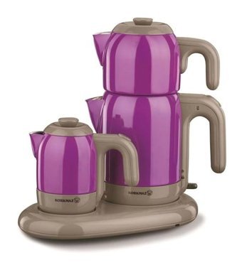 Korkmaz A353-07 Mia Çelik Demlikli 1500 W Çelik Gri - Mor Vintage Çay Makinesi