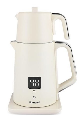 Homend Royalteaa Cooltouch 1797H Konuşan Çelik Demlikli 1800 W Işıklı Çelik Krem Vintage Çay Makinesi