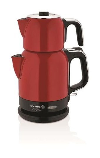 Korkmaz A331-05 Çaytema Otomatik Çelik Demlikli 1600 W Çelik Kırmızı Vintage Çay Makinesi