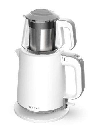 Sunny Pasha Otomatik Cam Demlikli 1850 W Çelik Beyaz-Gri Vintage Çay Makinesi