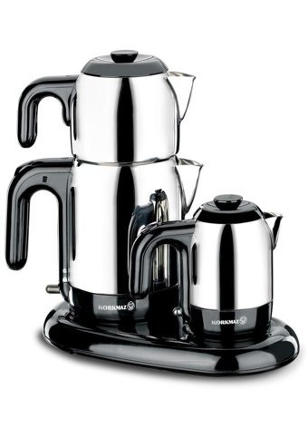 Korkmaz A353 Mia Otomatik Çelik Demlikli 1600 W Çelik İnox Vintage Çay Makinesi