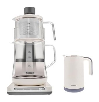 Homend Smart Royaltea Plus Konuşan Otomatik Cam Demlikli 2000 W Işıklı Çelik Krem Vintage Çay Makinesi