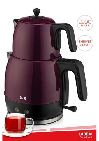 Evia Ladem Otomatik Çelik Demlikli 2200 W Işıklı Çelik Mor Vintage Çay Makinesi
