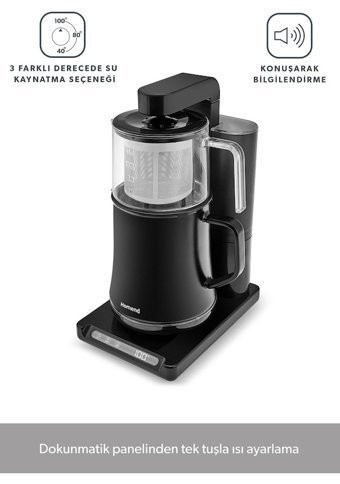 Homend Smart Royaltea Plus Otomatik Cam Demlikli 2000 W Çelik Siyah Vintage Çay Makinesi