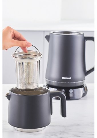 Homend Royaltea Elegant 1775H Konuşan Otomatik Çelik Demlikli 1800 W Çelik Siyah Vintage Çay Makinesi