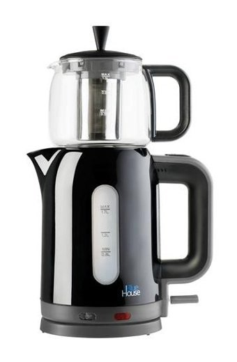 Blue House BH286TM Firuze Cam Demlikli 2200 W Işıklı Çelik Siyah Vintage Çay Makinesi