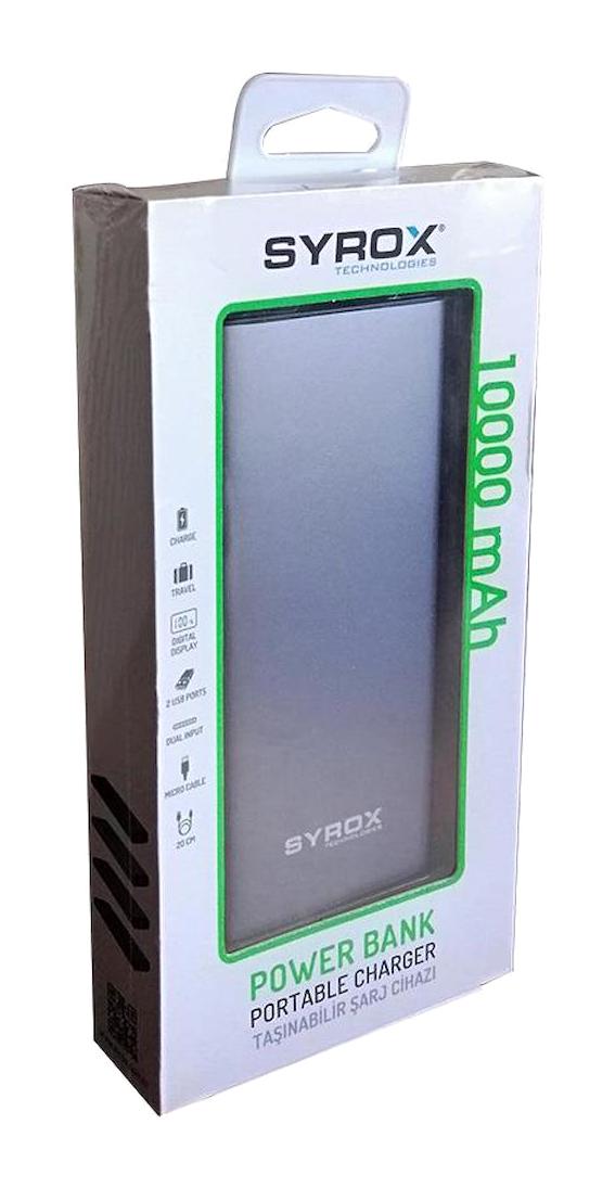 Syrox PB117 10000 mAh Dijital Göstergeli USB Çoklu Bağlantılı Kablolu Powerbank Turkuaz