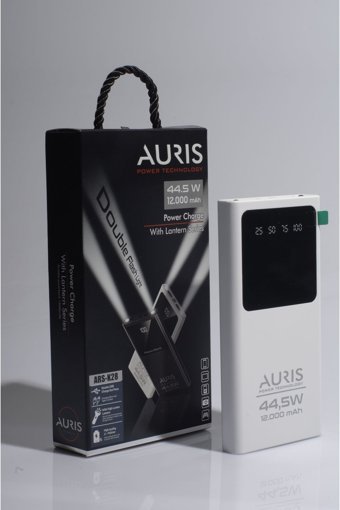 Auris ARS-K28 12000 mAh Hızlı Şarjlı Dijital Göstergeli USB Çoklu Bağlantılı Kablolu Powerbank Beyaz