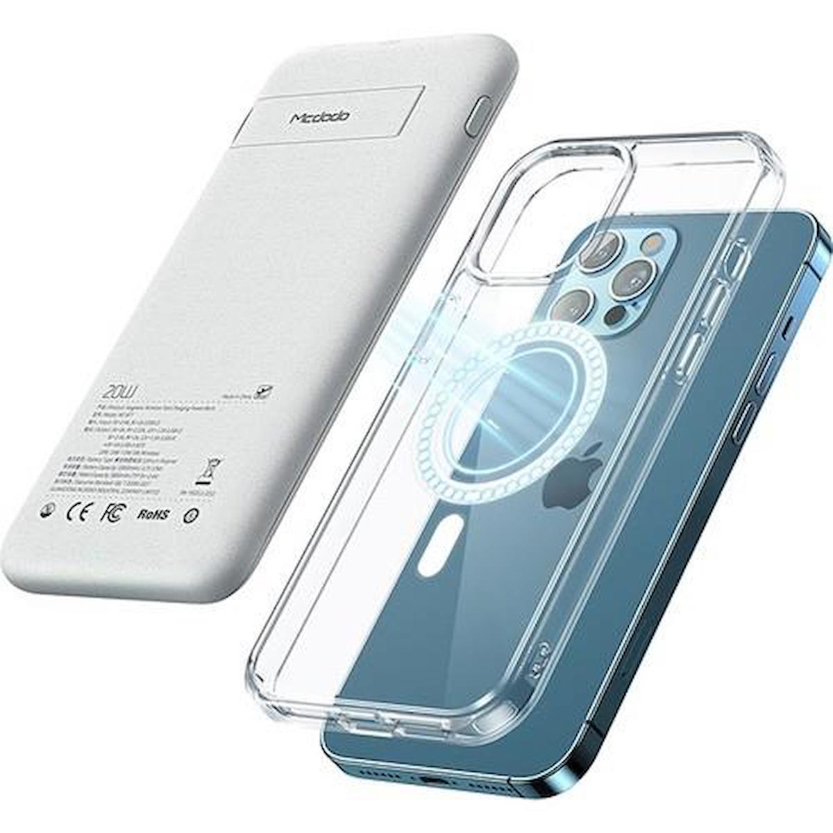 Mcdodo Mc-8770 10000 mAh Hızlı Şarjlı Mıknatıslı USB Çoklu Bağlantılı Kablosuz Powerbank Gri