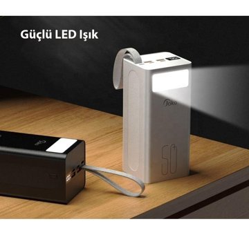 Fogy 50000 mAh Hızlı Şarjlı Işıklı Dijital Göstergeli USB Çoklu Bağlantılı Kablolu Powerbank Beyaz