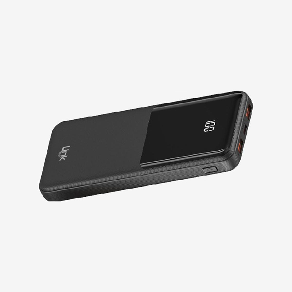 Linktech PC10 10000 mAh Hızlı Şarjlı Işıklı Dijital Göstergeli USB Çoklu Bağlantılı Kablolu Powerbank Siyah