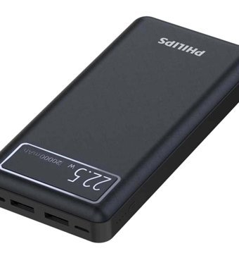 Philips DLP8790 20000 mAh Hızlı Şarjlı Işıklı Dijital Göstergeli Type C - USB Çoklu Bağlantılı Kablosuz Powerbank Siyah