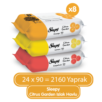 Sleepy Citrus Garden Islak Bebek Havlusu 90 Yaprak 24'lü Paket Islak Mendil