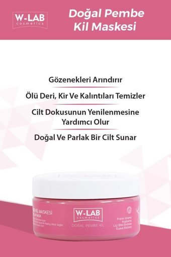 Wlab Kozmetik Arındırıcı Antioksidan Pembe Killi Krem Yüz Maskesi 250 ml