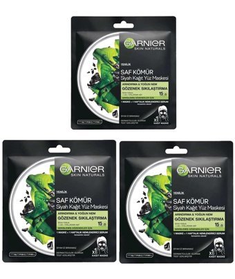 Garnier Siyah Yosunlu Gözenek Sıkılaştırıcı Nemlendirici Kağıt Yüz Maskesi 3x21 ml