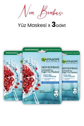 Garnier Nem Bombası Nemlendirici Kağıt Yüz Maskesi 3x28 gr