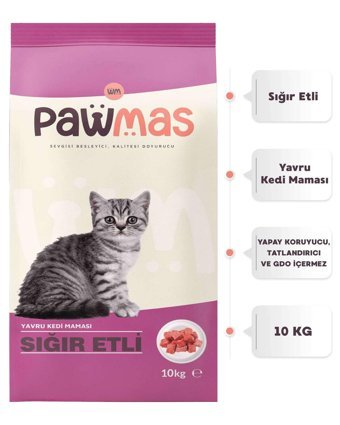 Pawmas Sığır Etli Az Tahıllı Yavru Kedi Maması 10 kg
