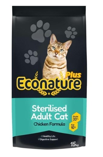 Econature Sterilised Tavuklu Kısırlaştırılmış Tahıllı Yetişkin Kedi Maması 15 kg