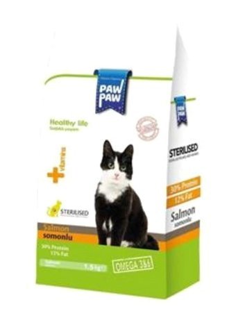 Paw Paw Sterilised Somonlu Kısırlaştırılmış Tahıllı Yetişkin Kedi Maması 1.5 kg