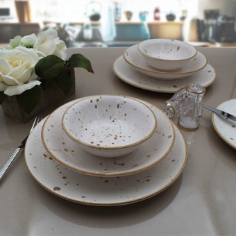 Arna Cappuccino 8 Parça 2 Kişilik Desenli Porselen Yuvarlak Yemek Takımı