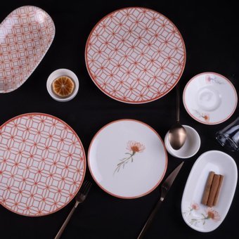 Aryıldız Lucia Red Desenli 32 Parça 6 Kişilik Porselen Kahvaltı Takımı Beyaz - Turuncu