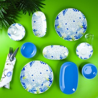 Aryıldız Blue Mimosa Desenli 19 Parça 4 Kişilik Porselen Kahvaltı Takımı Beyaz - Mavi