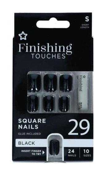 Superdrug Finishing Touches Kısa Parlak 24'lü Kare Siyah Takma Tırnak