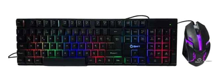Qpart GM-14 Işıklı Siyah Kablolu Klavye Mouse Seti