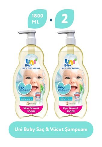 Uni Baby Göz Yakmayan Yenidoğan Normal Ciltler İçin Bebek Şampuanı 2x900 ml