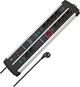 Brennenstuhl Premium-Protect Master-Slave 11'li Soket 3 Metre 2'li USB Kablolu Çiftli Akım Korumalı Priz