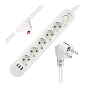 Vea VA-21562 5'li Soket 1.5 Metre 3'lü USB Kablolu Tekli Akım Korumalı Priz