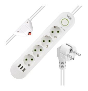 Vea VA-21560 4'lü Soket 1.5 Metre 3'lü USB Kablolu Tekli Akım Korumalı Priz
