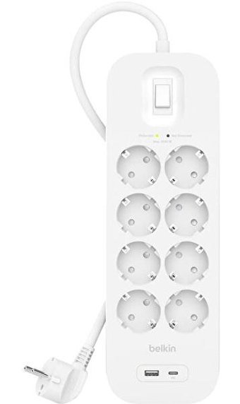 Belkin SRB003VF2M 8'li Soket 2 Metre Tekli USB Kablolu Çiftli Akım Korumalı Priz