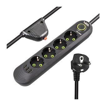 Vea VA-21559 4'lü Soket 1.5 Metre 3'lü USB Kablolu Tekli Akım Korumalı Priz