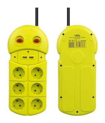 Vea VE-970USB 5'li Soket 1.5 Metre 2'li USB Kablolu Çiftli Akım Korumalı Priz
