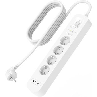Belkin SRB001VF 4'lü Soket 2 Metre Tekli USB Kablolu Çiftli Akım Korumalı Priz