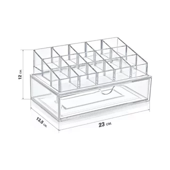 Bee Home AK-613 2 Katlı Kapaklı 1 Çekmeceli Bölmeli Manikür Organizeri Şeffaf