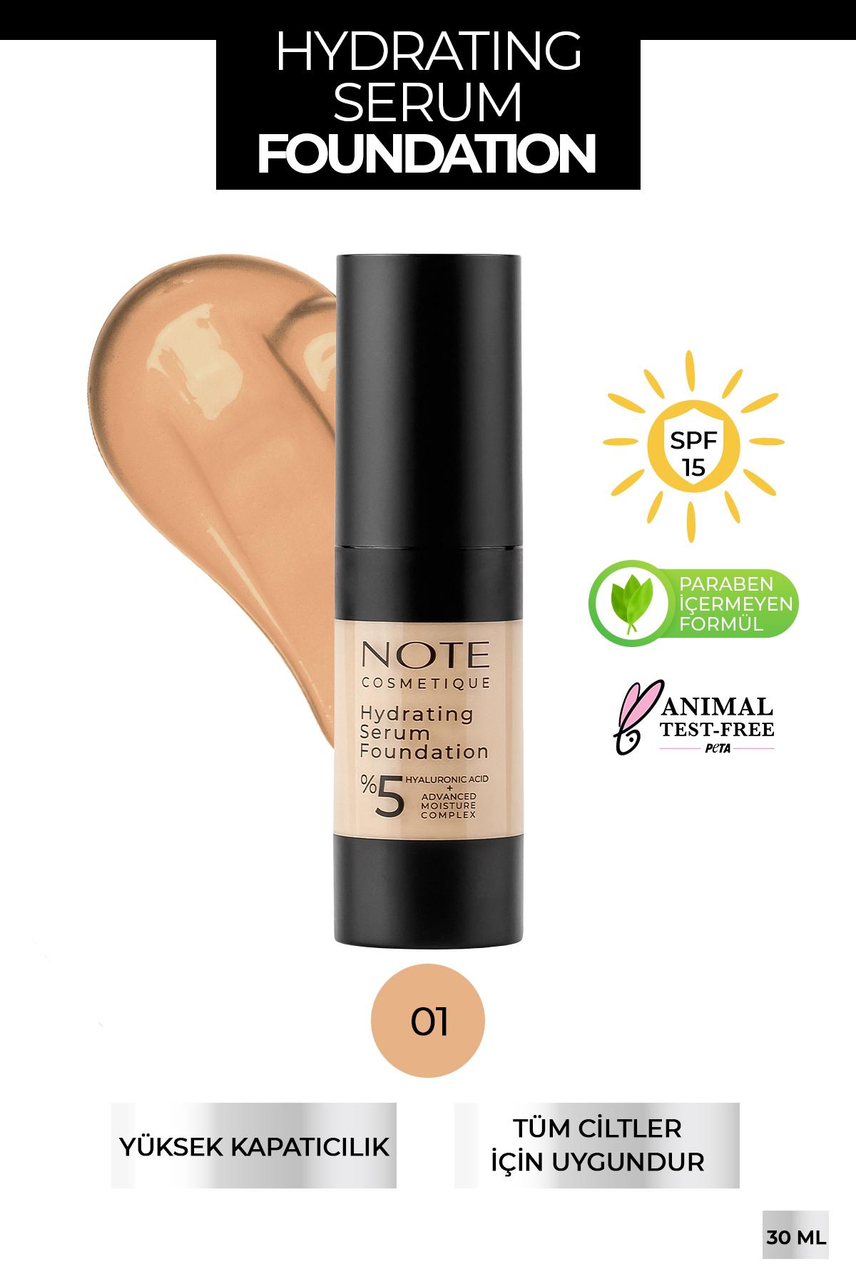 Note Hydrating Hyalüronik Asitli 01 Su Bazlı Güneş Koruyuculu Vegan Serum Şişe Fondöten 30 ml