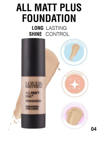 Lollis All Mat Plus Foundation 04 Likit Şişe Fondöten 30 ml