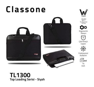 Classone Tl1300  Gözlü Su Geçirmez Polyester 13 inç Laptop Çantası Siyah