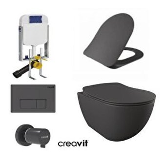 Creavit Gr5001- FE320 Seramik Kanallı Arkadan Çıkışlı Gömme Asma Klozet Siyah