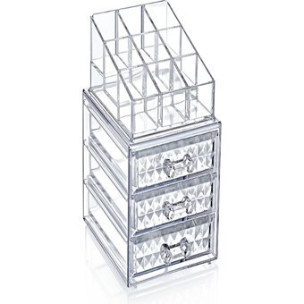 Ec Shop Candyshine Diamond 4 Katlı Kapaklı 3 Çekmeceli Bölmeli Makyaj Organizeri Şeffaf