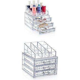 Ec Shop Candyshine Diamond 4 Katlı Kapaklı 3 Çekmeceli Bölmeli Makyaj Organizeri Şeffaf