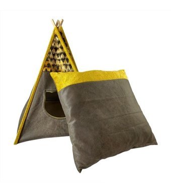 Kemique Tepee Four 56 x 42 cm Üstü Kapalı Kedi Yatağı Siyah - Yeşil