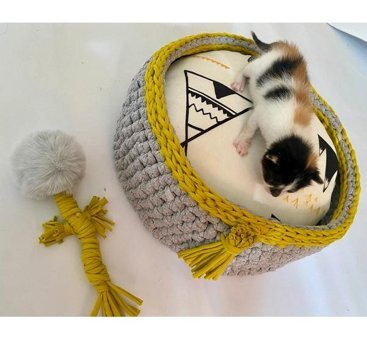 Luvaluva 35 cm Sepet Kedi Yatağı Hardal