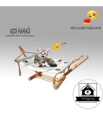Kedigram Kedi Kulübesi Sallanan Ayaklı 40 x 60 cm Sepet Kedi Yatağı Bej