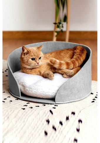 Bundera 45 cm Sepet Kedi Yatağı Gri