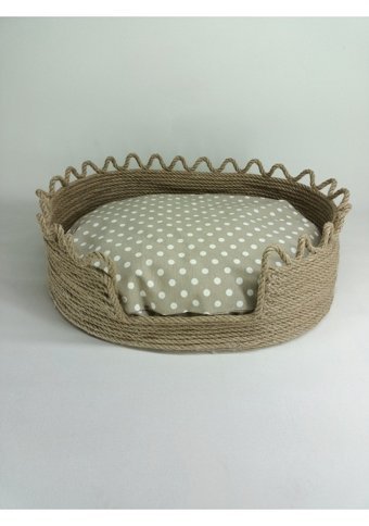 Patimine Tasarım 40 x 40 cm Sepet Kedi Yatağı Bej - Krem